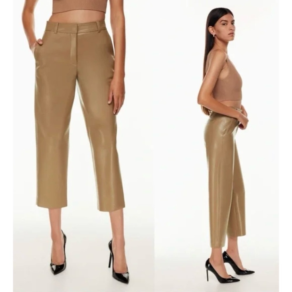 Aritzia Babaton Command Cropped Faux Leather Pant Tan size 4